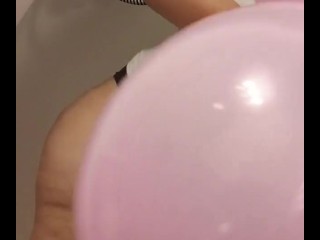 Wet BBW playing with balloons