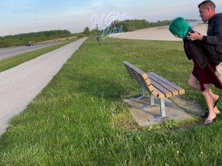 Caught fucking on park bench had to run!