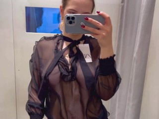 Trying on Haul Transparent See through Clothing Sexy Girl Hard Nipples