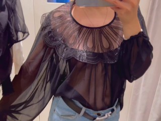 Trying on Haul Transparent See through Clothing Sexy Girl Hard Nipples