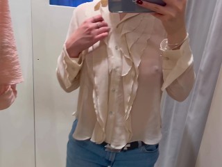 Trying on Haul Transparent See through Clothing Sexy Girl Hard Nipples