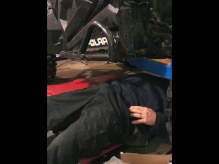 The Mechanic Takes A Break To Masturbate While Under The UTV & Shoots A Big Load Of Cum