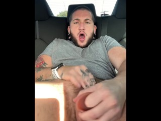 FTM Jake Orion stretches his pussy in the backseat