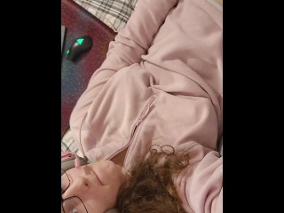 Big tits in a fleece sweater WET magic wand