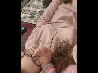 Big tits in a fleece sweater WET magic wand