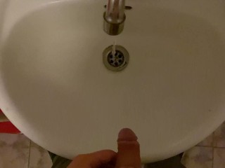 Hooligan in a public office toilet)) pissing in the sink POV