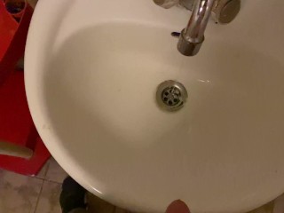 Hooligan in a public office toilet)) pissing in the sink POV