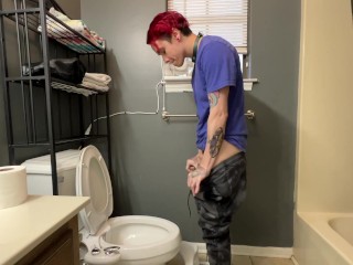 Trans Boy Pees with STP Packer Full Side View