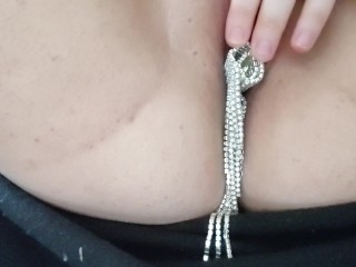 teasing my pussy with metal bracelet