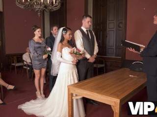 VIP4K. Horny newlyweds cant resist and get intimate right after wedding