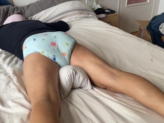 humping my wet blue diaper on a pillow