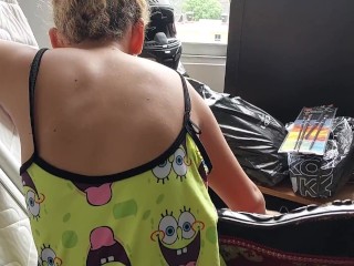 I interrupt my stepsister to suck my cock. POV