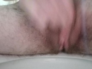 Trans guy peeing then masterbating and squirting a bit