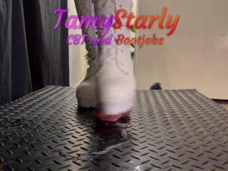 Waifu Christmas Crush in White Painful Boots - Bootjob, Shoejob, Ballbusting, CBT, Trample