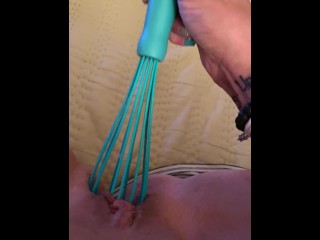 WATCH and HEAR Mistress Coquette Struggle Insertion Whisk (SOUND!)