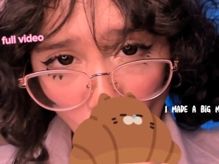 Schoolgirl sucks cock until she cries and ends up with a face full of saliva