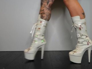 TRY ON STRIPPER HEELS - SFW - PLEASERS - OPEN TOE,BOOTS, THIGH HIGH