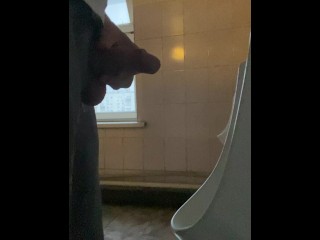 Pissing in a public office toilet with my big uncut cock 4K