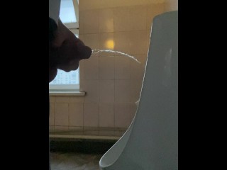 Pissing in a public office toilet with my big uncut cock 4K