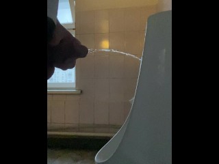 Pissing in a public office toilet with my big uncut cock 4K