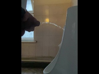 Pissing in a public office toilet with my big uncut cock 4K