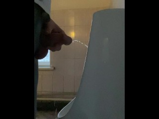 Pissing in a public office toilet with my big uncut cock 4K
