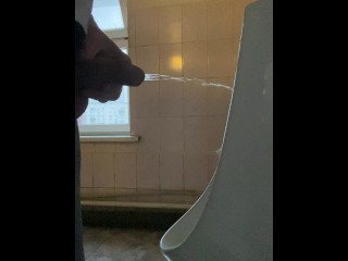 Pissing in a public office toilet with my big uncut cock 4K