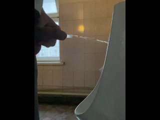 Pissing in a public office toilet with my big uncut cock 4K