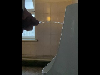 Pissing in a public office toilet with my big uncut cock 4K