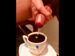 MASSIVE Cumshot in a Cup of COFFEE in Slow Motion