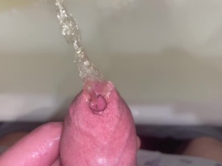 How does urine flow from an uncircumcised penis without opening it? 4K POV