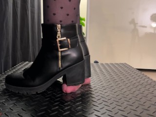 Work Colleague Crushing Your Cock and Balls in Leather Black Ankle Boots - Bootjob, Shoejob