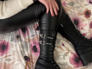 A Hard Bootjob in Chunky Platform Black Boots - Bootjob, Shoejob, Ballbusting, CBT, Trample