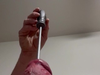 Inserting screwdriver in my big white cocks urethra