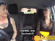 Fake Driving School New driver gets a crash course in strap on lesbian fuck