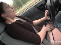 Sexy Lou driving and rubbing her wet pussy