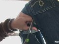She gives a sexy bj in crotchless jeans 