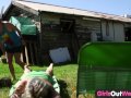 Girls Out West - Hairy dyke squirts outdoors