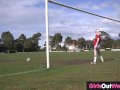 Pigtailed lesbian soccer player gets her hairy cunt licked
