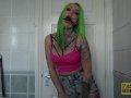Tattooed slut with green hair gets her sweet ass slammed