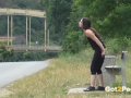 Piss Desperation - Gorgeous babe pees on the ground in public while out jog