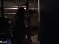 Jeny Smith looses her clothes and sneaks naked in the underground corridor