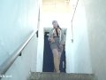 Jeny Smith looses her clothes and sneaks naked in the underground corridor