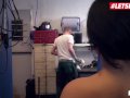 LETSDOEIT - Hot German Escort Fucks Two Lucky Guys In Garage Shop