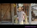 Cowboy and cowgirl have ranch sex