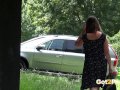 Sexy Brunette In Dress Takes Stand Up Piss