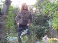 Redheaded Babe Pisses Long And Hard In Trees