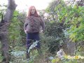 Redheaded Babe Pisses Long And Hard In Trees